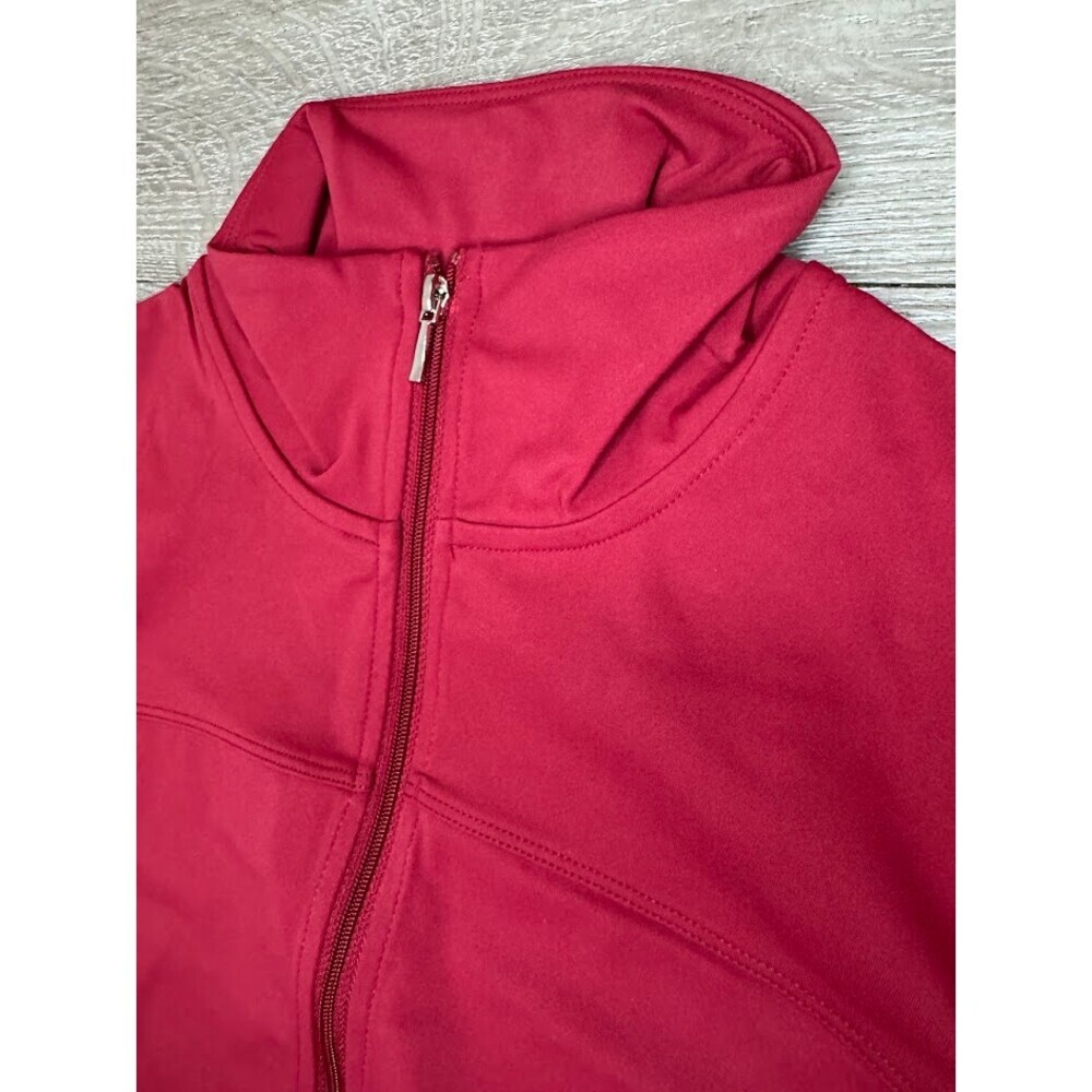 Red Fitted Long Sleeve Zip Jacket Workout Athleisure Activewear - Picture 3 of 6